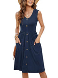 Fongt Dress Casual Fashion Foldless Sleeveless Buckle Long With Pocket