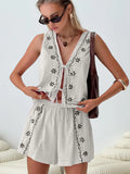 Fashion Embroidery V-Neck Cotton Shorts Set 2025 New