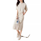 Fongt Sports Casual Lazy Set For Summer 2025 Soft Air Cotton Short Sleeves + Fork Dress