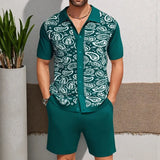 Fongt Men's Knitted POLO Shirt Set Casual Knitted Two-Piece Set