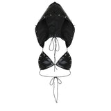Fongt Rock Style Rivet Triangle Hooded Hooded Hooded Hot Babes Punk Leather-Back T-Tie Corset