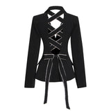Fongt Small Suit Thin Style 2024 Summer New Korean Version Fashion V Collar Diamond Advanced Sense Suit Hollow Out Coat-Outfit