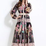 Fongt Printed Dress 2025 Spring Holiday Wind To Show Thin Temperament Single-Dlong Swing Dress Girl