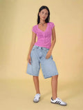 Loose Without Elastic Retro Jeans In The Pants Of Women's Five Split Pants-Outfit