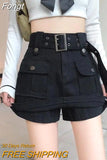 Summer Safari Style Women Denim Pantskirt High-waist Short Slim A-line Jean Skirts Lady Anti-expose Lining Wide-leg