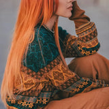 Short Sweater Retro Chic Splicing Color Winter Young Girls Warm Clothing Knitted Flower Pattern Pullover For