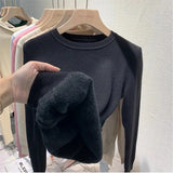 Winter Sweater Women Thicken Warm Knit Pullover Soft Plush Fleece Lined Sueter O-neck Malhas Tops New Slim Knitwear