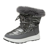 Women's Faux Fur Ankle Boots Chunky Platform Waterproof Snow Boots Women Silver Thick Plush Warm Winter Boots Shoes Woman 43-Outfit