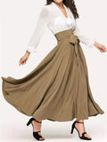 Fongt Spring And Summer Half-Dress Woman High Waist Thin Front With A Word Long Skirt