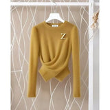 Fongt Women's Autumn/Winter 2025 New Ocean-Loose Casual Closed Knitted Small Long Sleeve T-Shirt