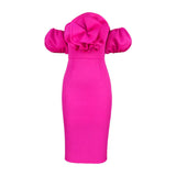 Fongt Three-Dimensional Rose Bubble Sleeve One-Word Shoulder Bag Banquet Evening Dress Dress Dress Dress