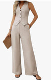 Fongt Women's Summer Two Sets Of Buttons And Two Sets Of Short Vests And Wide-Legged Pants