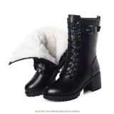 Boots Women Genuine Leather High-heeled Large Size Motorcycle Boots Women New Wool Warm Winter Boots for