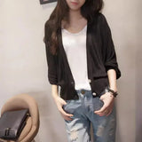 Fongt And South Korea's New Lantern Sleeve Knitted Shirt Women Wearing V-Neck Loose Sunscreen Air-Conditioning Shirt Shawl Coat