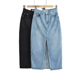 Trendy Women's Dress Front Forked Denim Skirt New Retro Spicy Girl Style High Waist And Middle Hip Skirt-Outfit