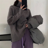 Fongt Version Contracted High Neck Add Thick Sweater Female Pit Loose Lazy Knit Sweater New All-Match Casual Jacket-Outfit