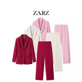 Fongt Homemade New Women's Classic Fashion Bleety Dress Collar Blazer Trousers