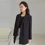 Suit Collar Full Regular Sleeve Blazers Loose waist Rear Fork Design Coat Office Lady Solid Double Breasted