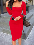Women's New Dress Temperament Long-Sleeved Dress Tight Sexy High-Waisted Hip
