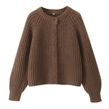 Fongt 2025 New Women's Solid-Color Casual Fashion Coarse Knit Long-Sleeved Sweater Cardigan Jacket