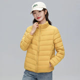 2023 Autumn And Winter New Light Down Jacket Female Short 90 White Duck Down Standing Collar Show Thin Casual Large Size Coat Tide-Outfit