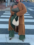 Women's Faux Fur Warm Coat Lapel Casual Loose Long Sleeve Hem Tassel Plush Overcoat 2023 Winter New Tide-Outfit