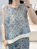 Fongt Folded New Middle-Chai Porcelain Printing Wrinkles Daily Commute Flower Vest Dress Suit Woman