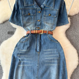 Fongt Hong Kong Style Denim Dress Woman 2025 Summer New High-End Temperament To Show Thin Long Dress