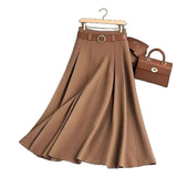 Fongt Women's Spring And Autumn Solid Color Casual Bvy Skirt With Belt