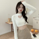 Women Hollow Out Tops Expose Navel Lint Knitted Long Sleeves Sexy Ladies Solid Sweaters Soft Chic-Outfit