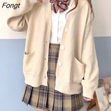 Women Solid Simple Single Breasted Pockets School Girls All-match Loose Kawaii Ins 2XL Leisure Fashion Outwear Chic