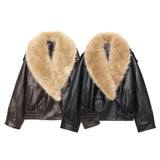 Fongt Homemade New Women's Fashionable And Open-Necked Leather Jacket 4341/853