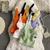 Fongt Pit Knitted Vest V-Neck With Solid Color High-Rise Bare Back Street Short Sling Sling