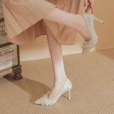 Fongt Gentle Style With Skirt High Heels 2025 New Bridesmaid Shoes With Beads Sharp Tips Single Shoes