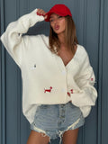 Fongt Wool Single Buckle Dachshund Dachshund Dog Embroidered Sweater Coat Trend Fashion Personality Women's Loose Leisure