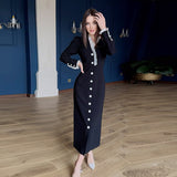 Fongt New Women's Open Fork To Slimming Single-Dbutton Dress