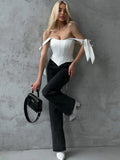 Fongt Slimming Small Blouse Female Feeling Dew Back Strap Collarbone Irregular Fish Bone Boobs