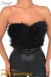 Feather Tank Crop Tops Chic Summer Women Strapless Off Shoulder Tube Vest Solid Backless Bustiers Streetwear