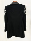 STREET Newest 2023 Designer Jacket Women's Double Breasted Rhinestone Diamonds Beaded Long Blazer