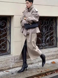 Fongt Women's Loose Casual Collar Tie Medium Long-Term Wind Coat