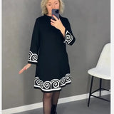 Fongt New 2025 National Style Fashion Casual Abstract Pattern Collar Dress