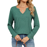 New V-Collar Color Cotton Pure Color Long-Sleeved Loose T-Shirt Jacket Women-Outfit