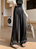 Chinese Style Wide-Legged Trousers 2024 New Spring And Autumn Style Straight Tube Pear-Shaped Satin Small Foreign Style Casual Pants-Outfit