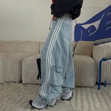Fongt Wind Side Striped Bump Color Splicing Jeans Belt Belt With Casual High-Rise Thin Loose Woman