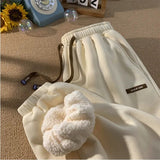 Warm Thickened Lamb Plush Winter Sweatpants Solid High Waist Baggy Pants Joggers Preppy Students Korean Harajuku Trousers-Outfit