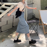 Waist Skirts Women Retros Denim Sexy Split Solid Summer Mid-calf Faldas All-match A-line Fashion Preppy Korean Style