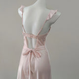 Fongt Sexy Pyjamas Women's Simulation Silk Summer Slings Long Dress Pure Wind Ice Silk Pajamas With Bra