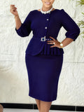 Fongt New Elegant Elastic Body Repair Collared High-Waisted Temperament With Hips Solid-Colored Dress