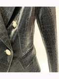 QUALITY Newest Baroque Fashion 2023 Designer Blazer Women's Lion Metal Buttons Slim Fit Crocodile Synthetic Leather