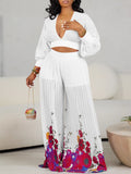 Fongt Neck Chiffon Lantern Sleeve Top Presses Two-Piece Set